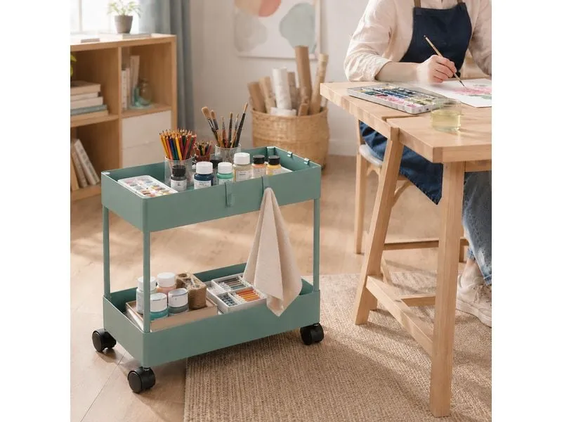 relaxdays Küchenwagen Servierwagen 39.5 x 38 x 21.5 cm, Grün relaxdays Küchenwagen Servierwagen 39.5 x 38 x 21.5 cm, Grün