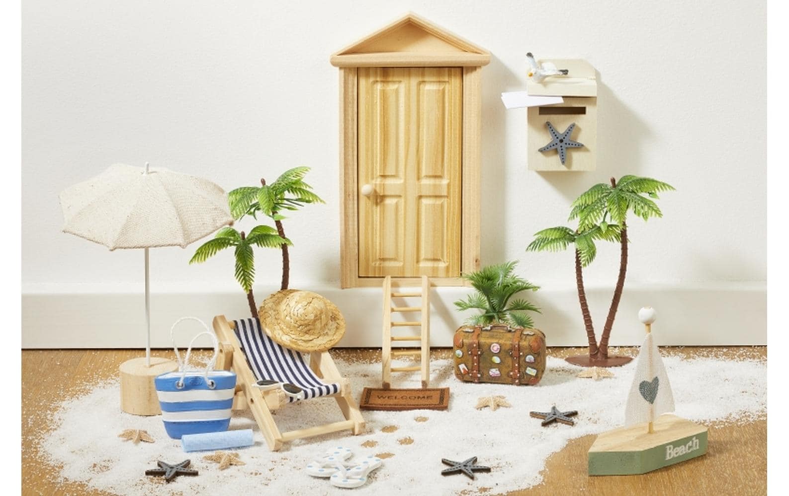 HobbyFun Mini-Utensilien Liegestuhl 10 cm, Blau-Weiss