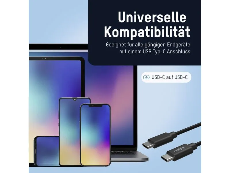 Ansmann USB Typ-C zu Typ-C Daten und Ladekabel 200 cm Ansmann USB Typ-C zu Typ-C Daten und Ladekabel 200 cm