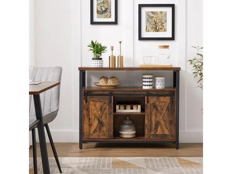 VASAGLE Sideboard mit 2 Schiebetüren 100 x 80 cm, Braun/Schwarz VASAGLE Sideboard mit 2 Schiebetüren 100 x 80 cm, Braun/Schwarz