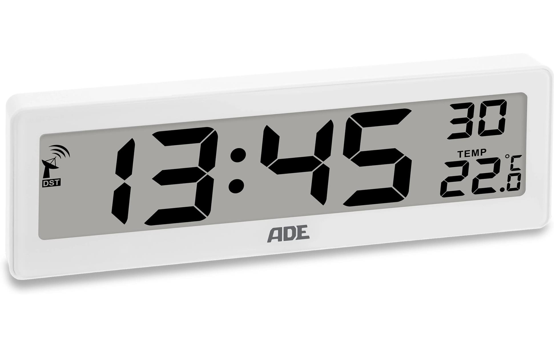 ADE Funkuhr DCF mit XXL-Ziffern digital Weiss