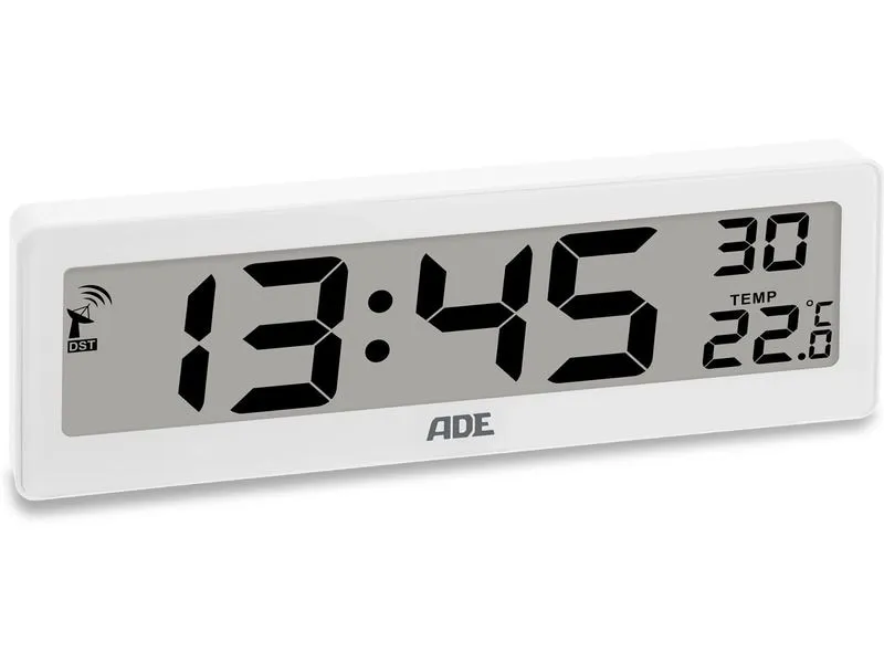 ADE Funkuhr DCF mit XXL-Ziffern digital Weiss