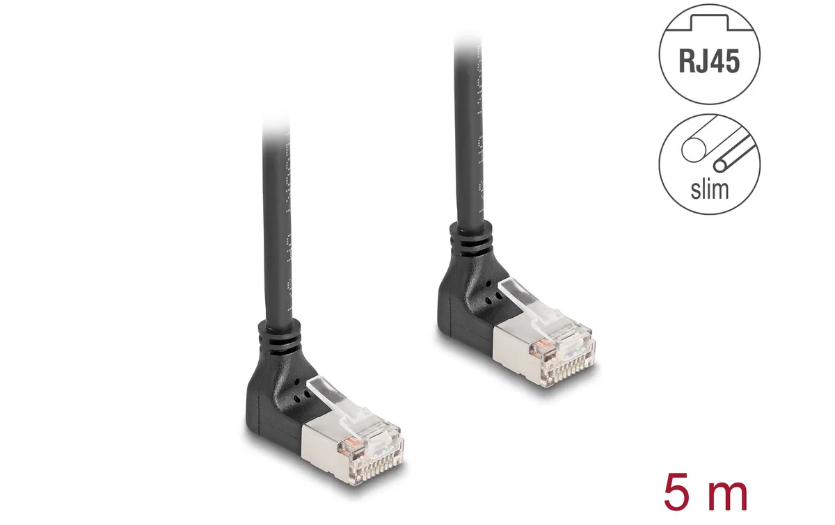 Delock Patchkabel 90° oben gewinkelt Cat 6A, S/FTP, 5 m, Schwarz Delock Patchkabel 90° oben gewinkelt Cat 6A, S/FTP, 5 m, Schwarz
