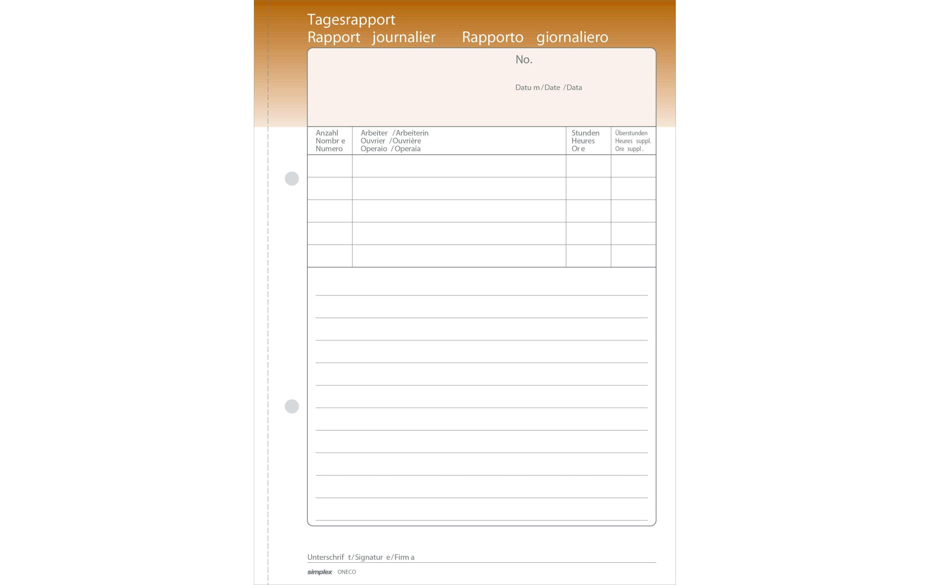 Simplex Durchschreibeblock Tagesrapport D/F/I A5