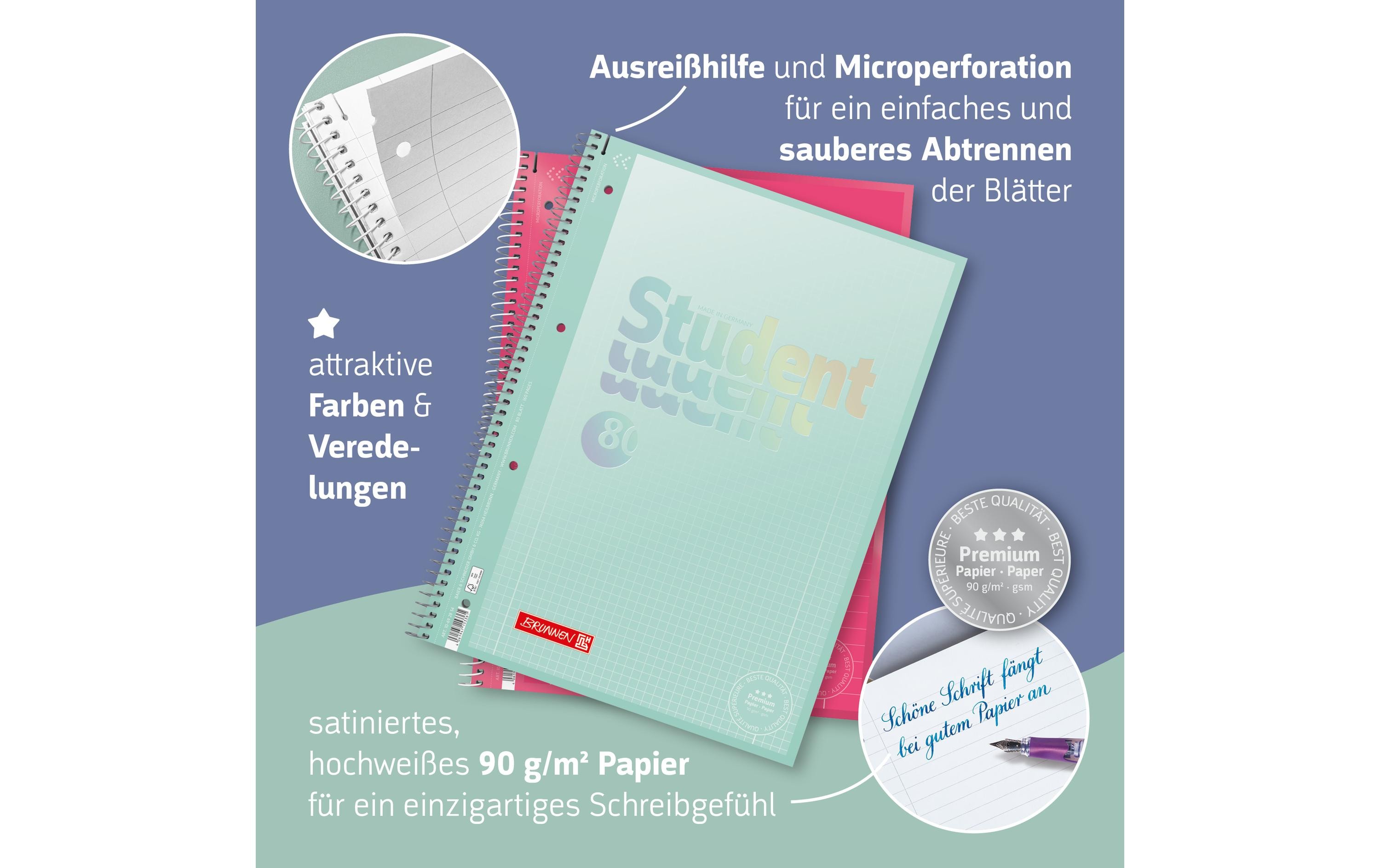 Brunnen Notizheft Premium Colour Code A4, kariert, 80 Blatt, Mint