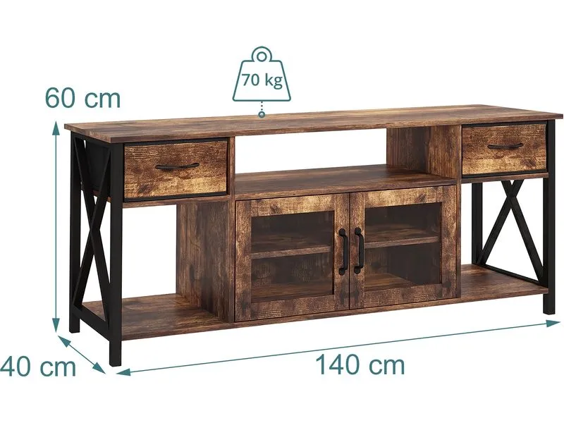 relaxdays TV Lowboard 180 x 40 cm, Braun/Schwarz relaxdays TV Lowboard 180 x 40 cm, Braun/Schwarz