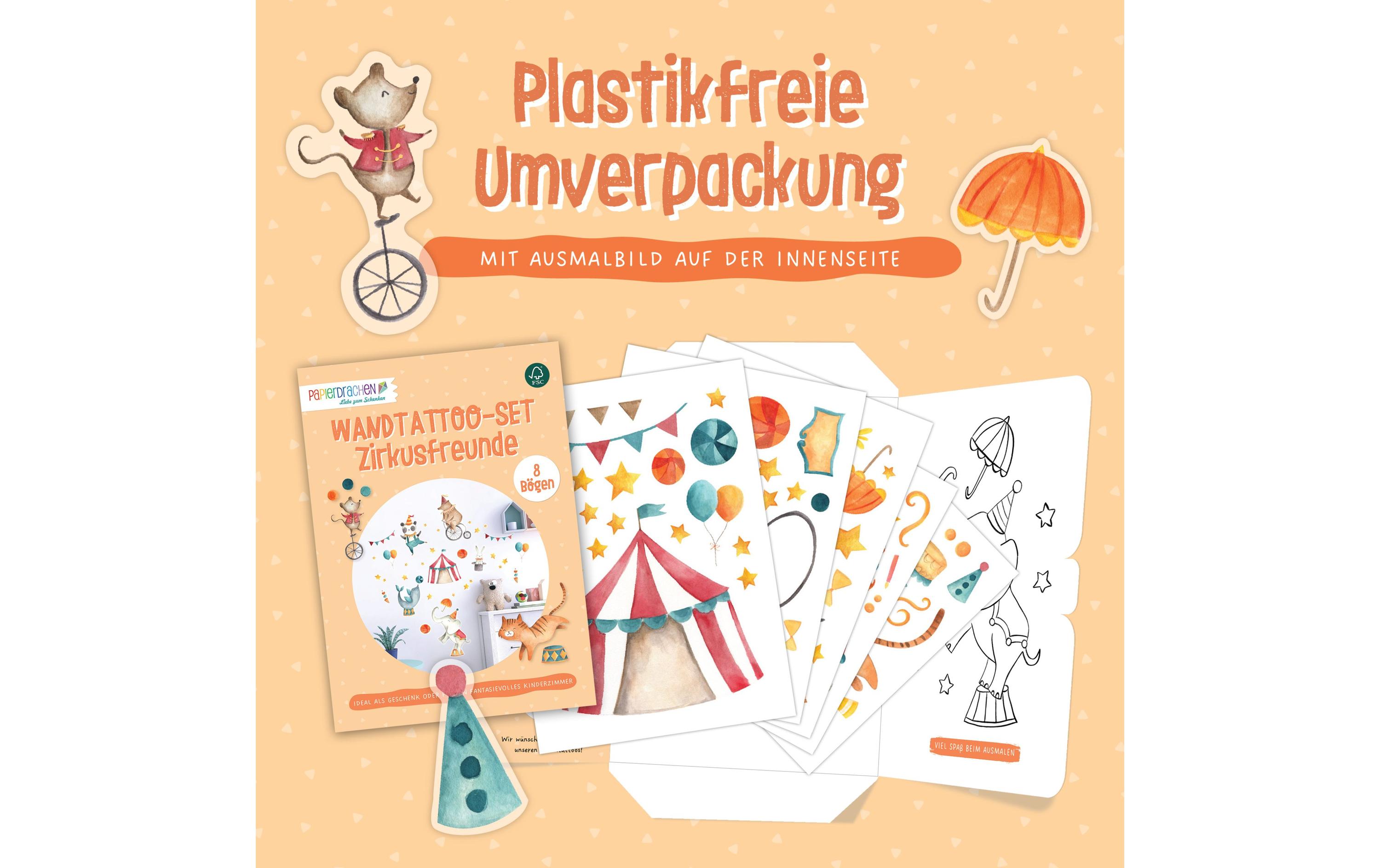 Papierdrachen Wandtattoo-Set Zirkus