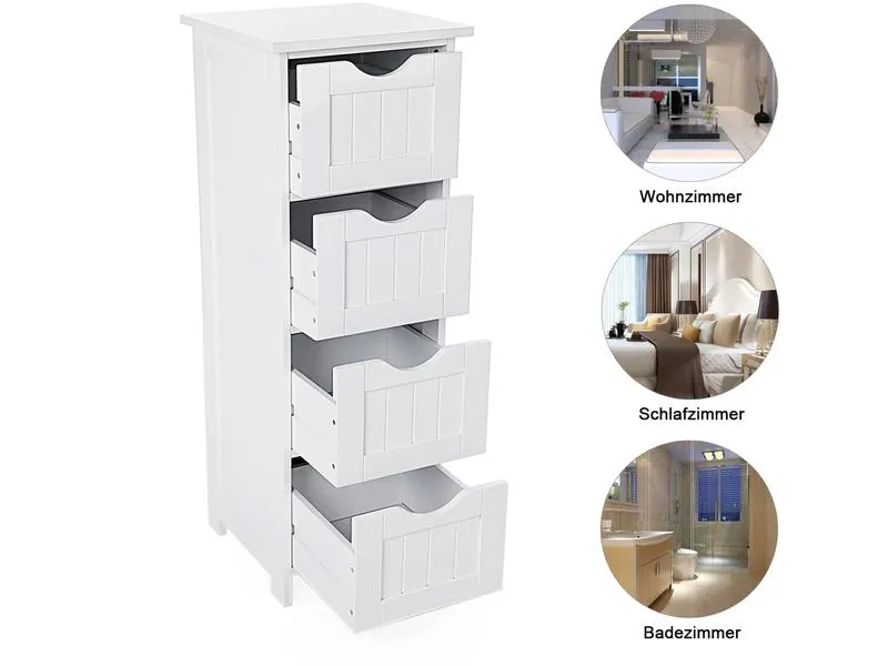 VASAGLE Badezimmerregal mit 4 Schubladen 30 x 82 cm, Weiss