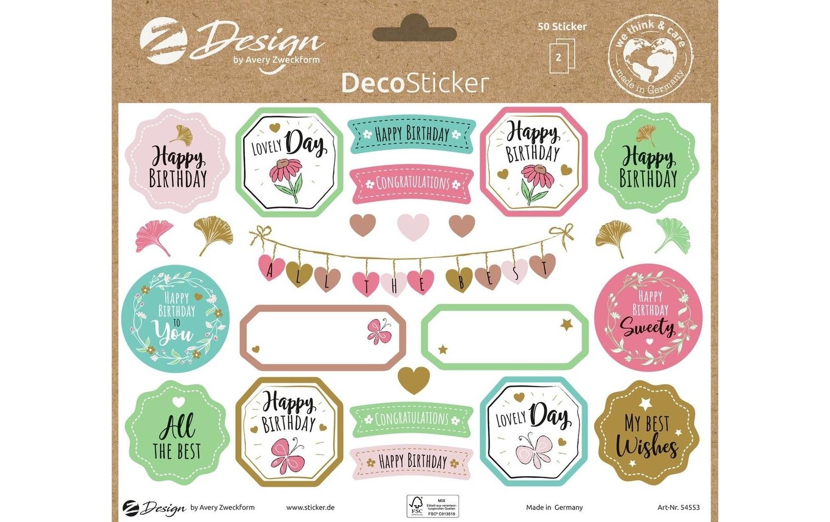Z-Design Motivsticker Deko, Papier Happy Birthday, Bunt, 50 Aufkleber
