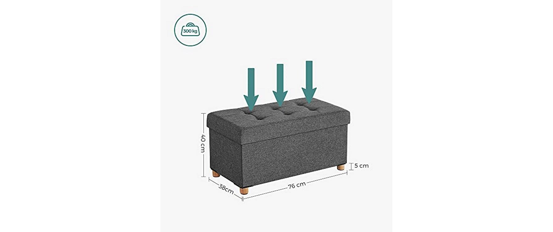 Songmics Sitztruhe mit Deckel 76 x 38 x 40 cm, Dunkelgrau