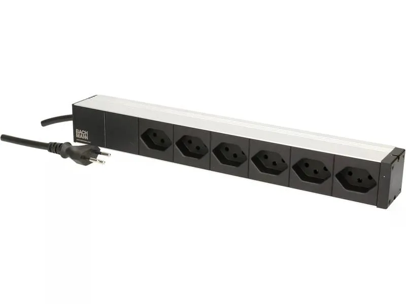 Bachmann Steckdosenleiste 6 x T13, 1HE, Schwarz