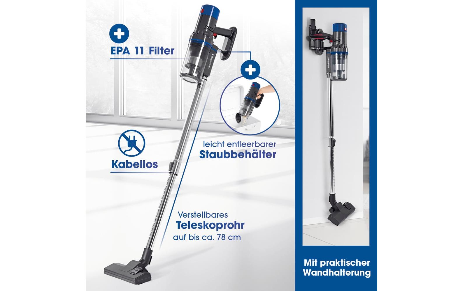 CLEANmaxx Akku-Hand- und Stielsauger Grau / Blau