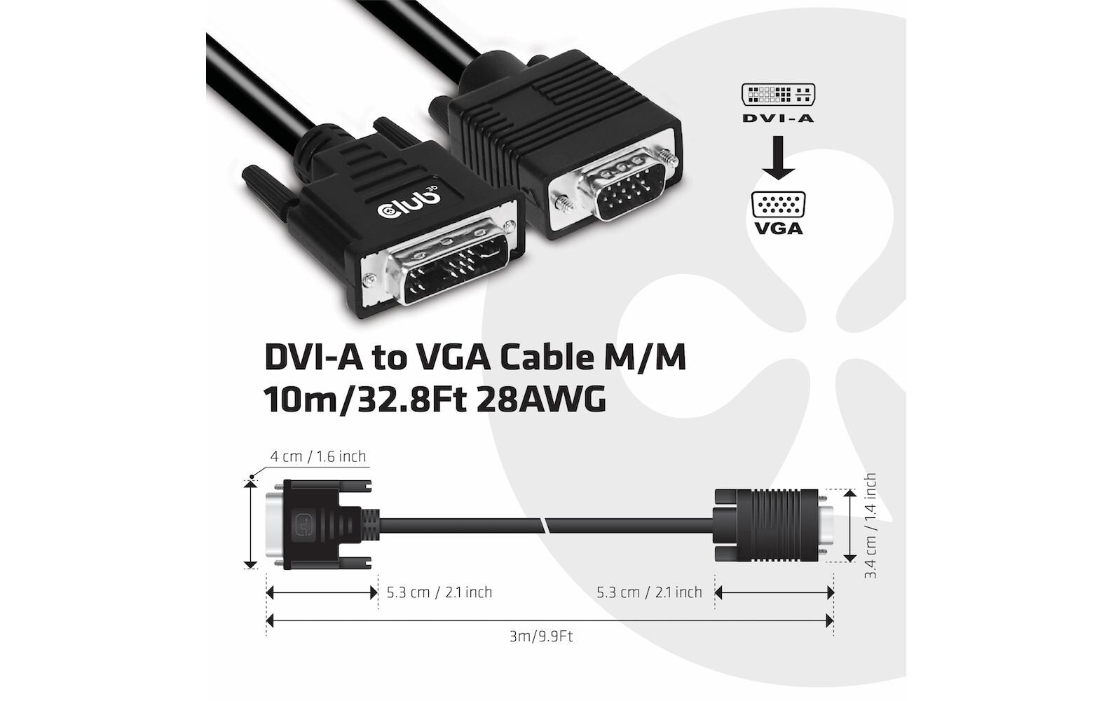 Club 3D DVI-A to VGA Kabel M/M 3m DVI-D - VGA, 3 m