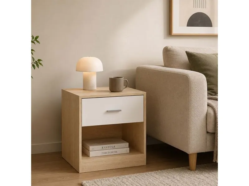 relaxdays Nachttisch 39 x 41 cm, Weiss/Braun , 2er Set relaxdays Nachttisch 39 x 41 cm, Weiss/Braun , 2er Set