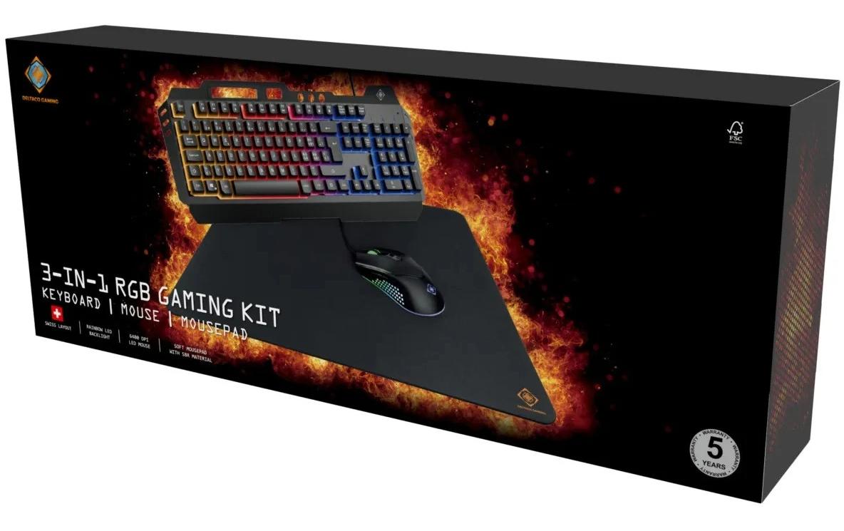 DELTACO Gaming-Tastatur Set GAM-113 V2 3-in-1 RGB Schwarz