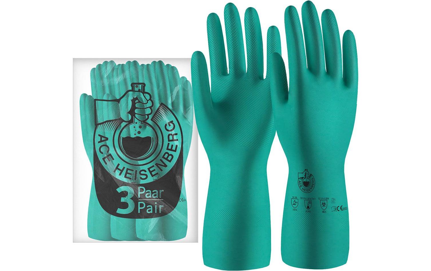 ACE 3 Paar Heisenberg Chemikalienhandschuhe Grösse: L, Grün