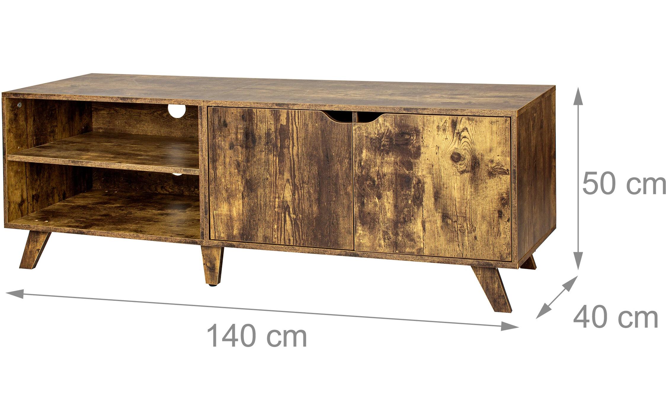 relaxdays TV-Möbel Vintage Style 140 cm, Braun 60 Zoll