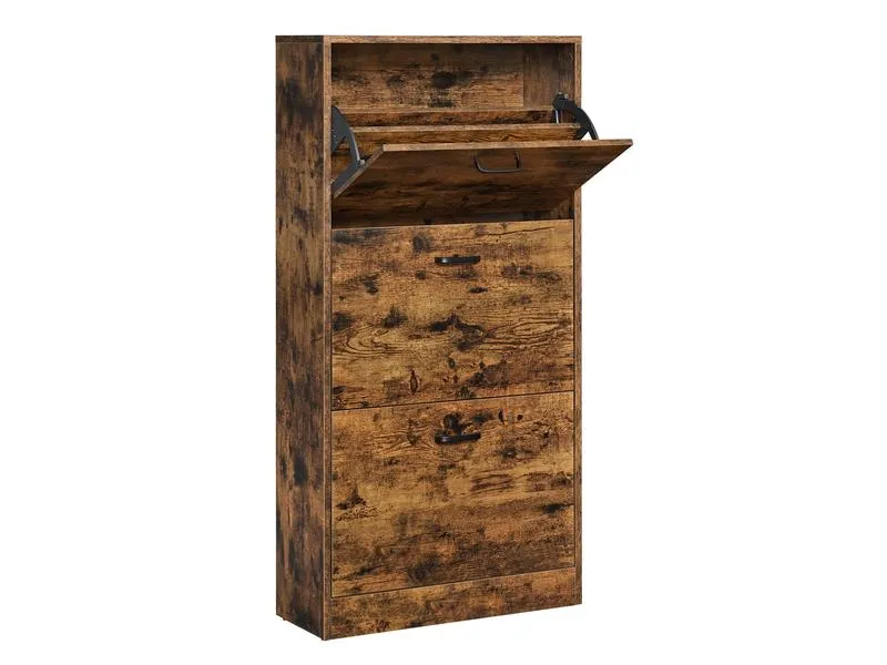 VASAGLE Schuhschrank mit 3 Klappen 60 x 120 cm, Braun