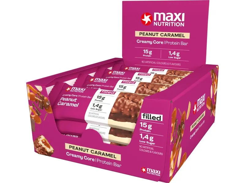 Maxi Nutrition Riegel Creamy Core Caramel/Erdnuss, 12 x 45 g Maxi Nutrition Riegel Creamy Core Caramel/Erdnuss, 12 x 45 g