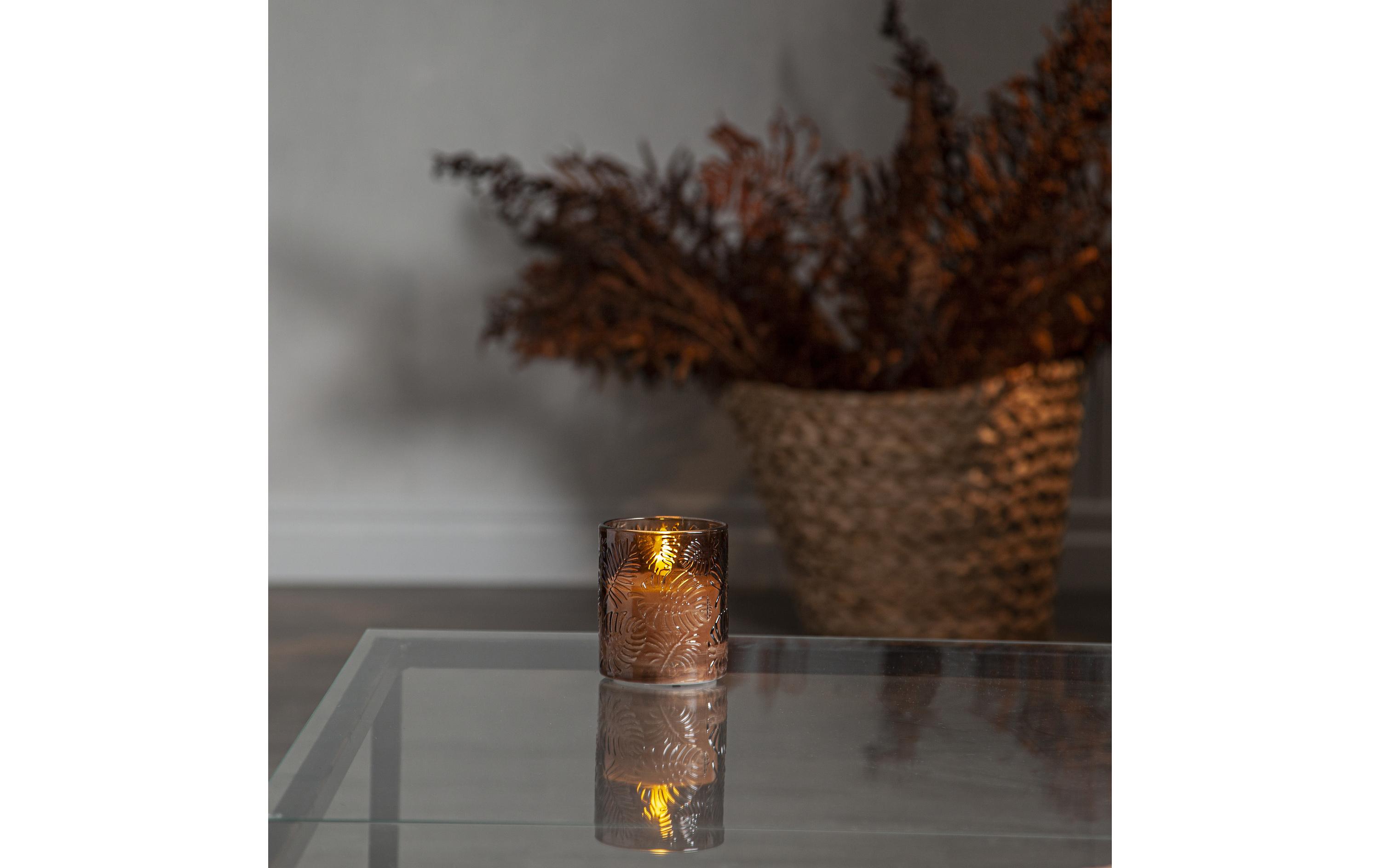 Star Trading LED-Kerze Pillar Flamme Leaf, Ø 8.5 x 10 cm, Braun