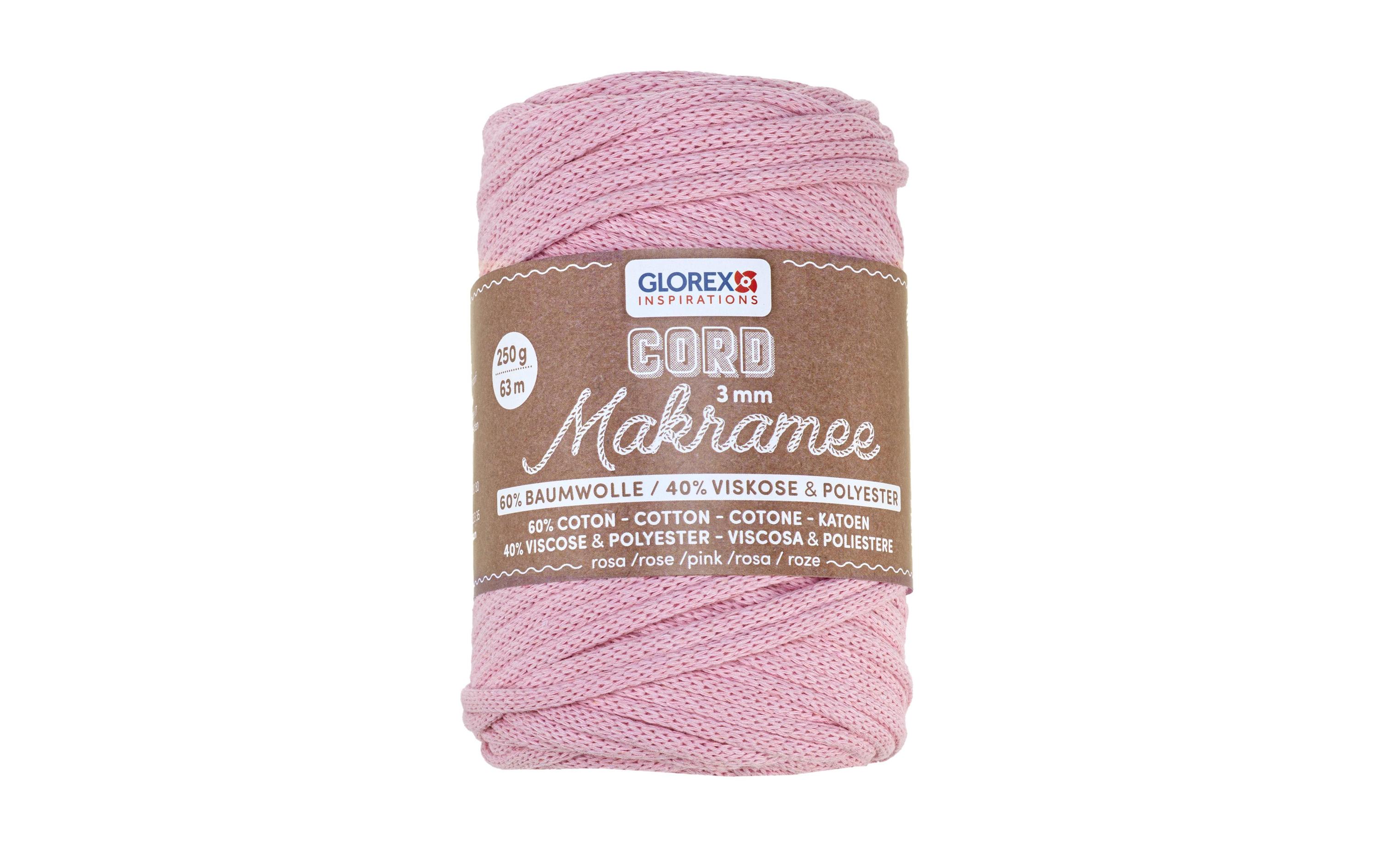 Glorex Wolle Makramee Cord gewebt 63 m x 3 mm, 250g, Rosa