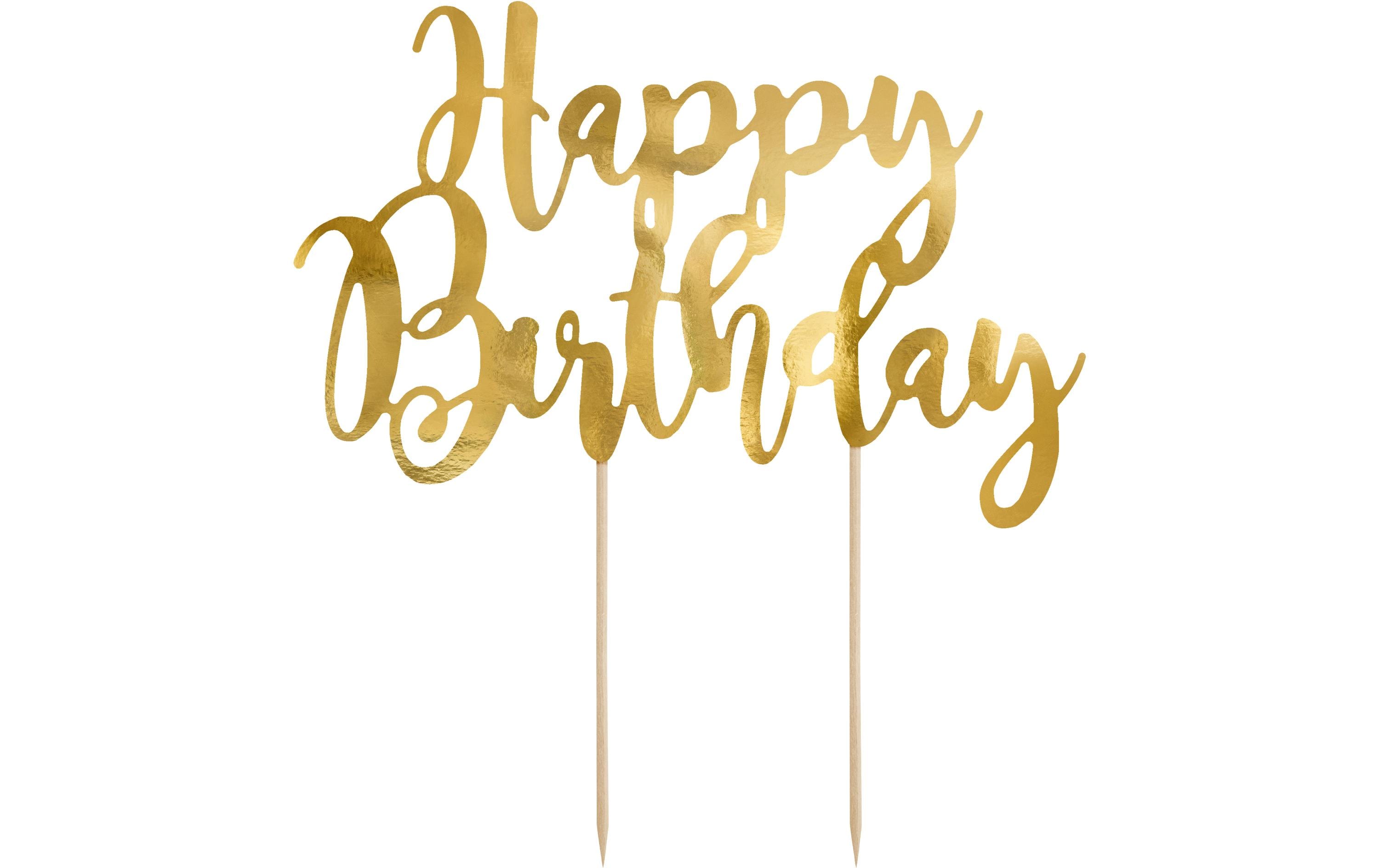 Partydeco Kuchen-Topper Happy Birthday 1 Stück, Gold