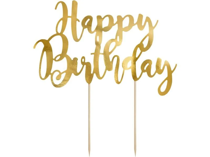 Partydeco Kuchen-Topper Happy Birthday 1 Stück, Gold