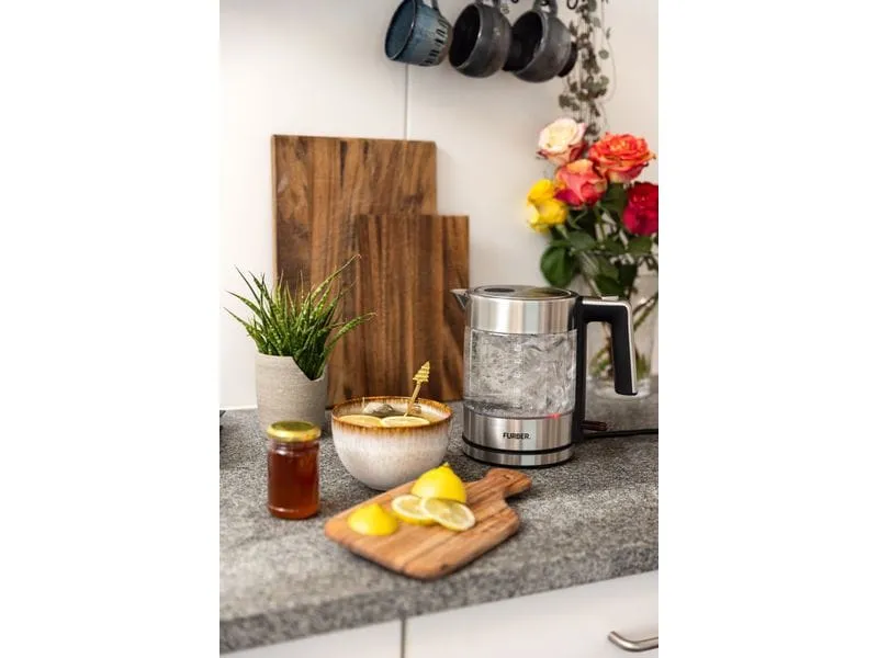FURBER Wasserkocher Vetro 1.7 l, Silber/Transparent