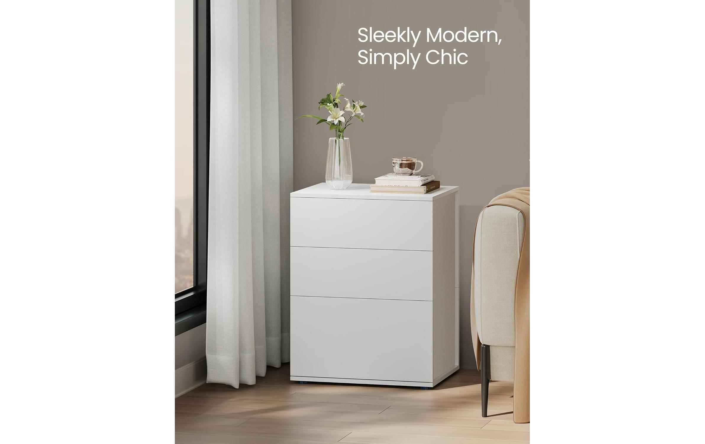 Songmics Nachttisch mit 3 Schubladen 45 x 58.7 cm, Weiss