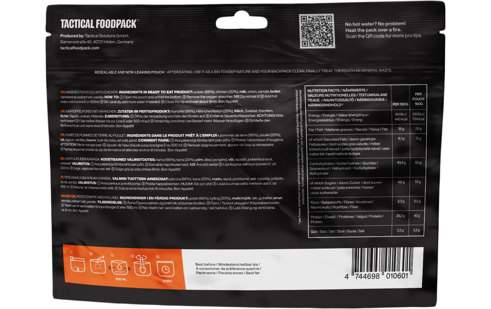 Tactical Foodpack Hauptgericht Kartoffelpüree mit Huhn