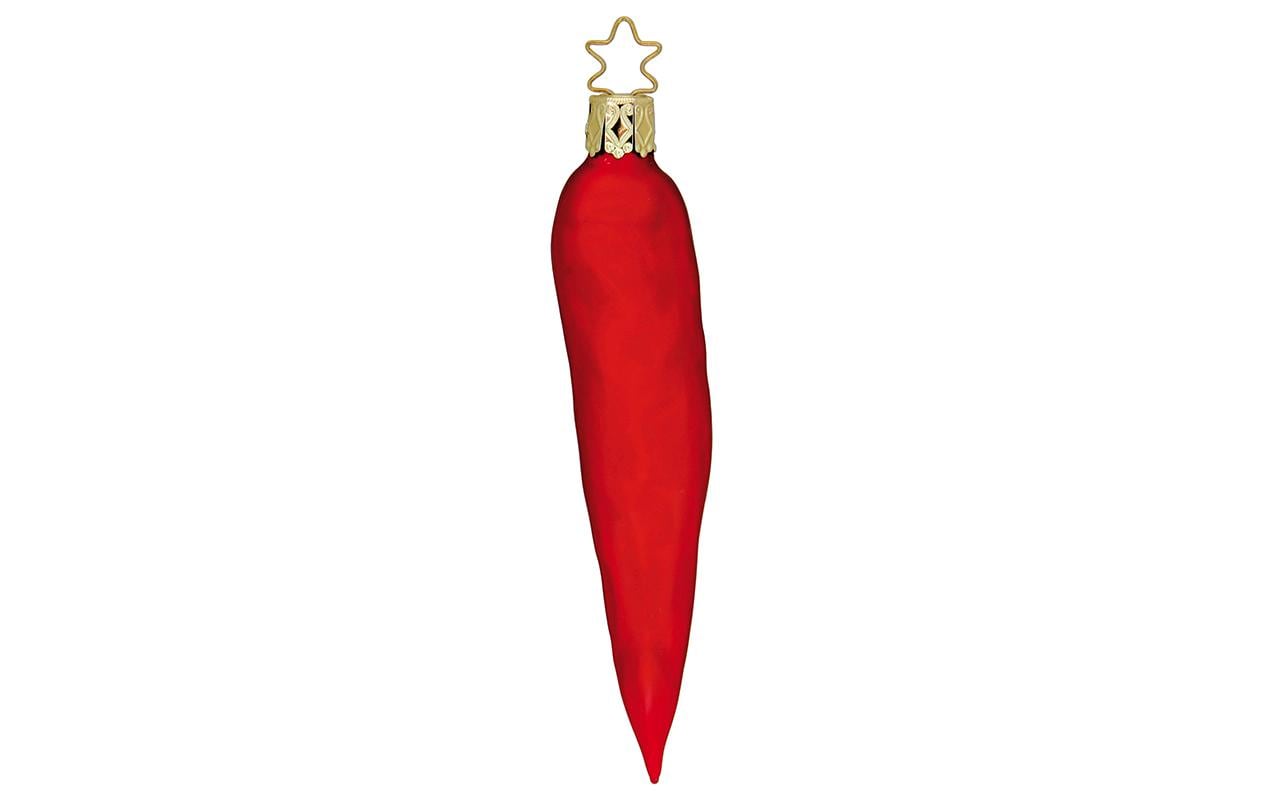Inge Glas Manufaktur Weihnachtskugel Chilischote 12 cm 1 Stück, Rot