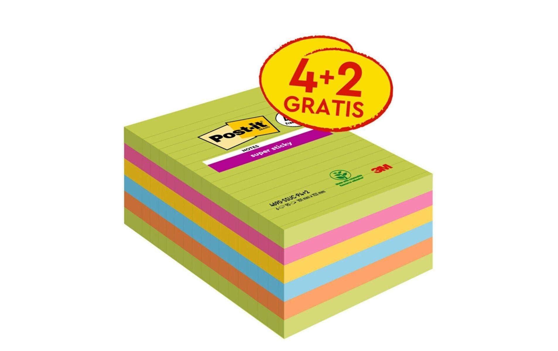Post-it Notizzettel Super Sticky, mehrfarbig, 6 Blöcke