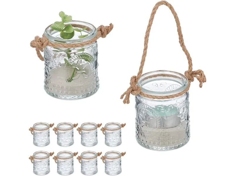 relaxdays Windlicht Summer Vintage 7 cm, Glas, 12 Stück