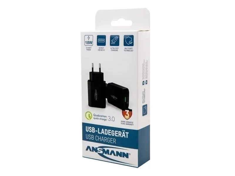 Ansmann USB-Wandladegerät Home Charger 130Q, 18 W, Schwarz Ansmann USB-Wandladegerät Home Charger 130Q, 18 W, Schwarz