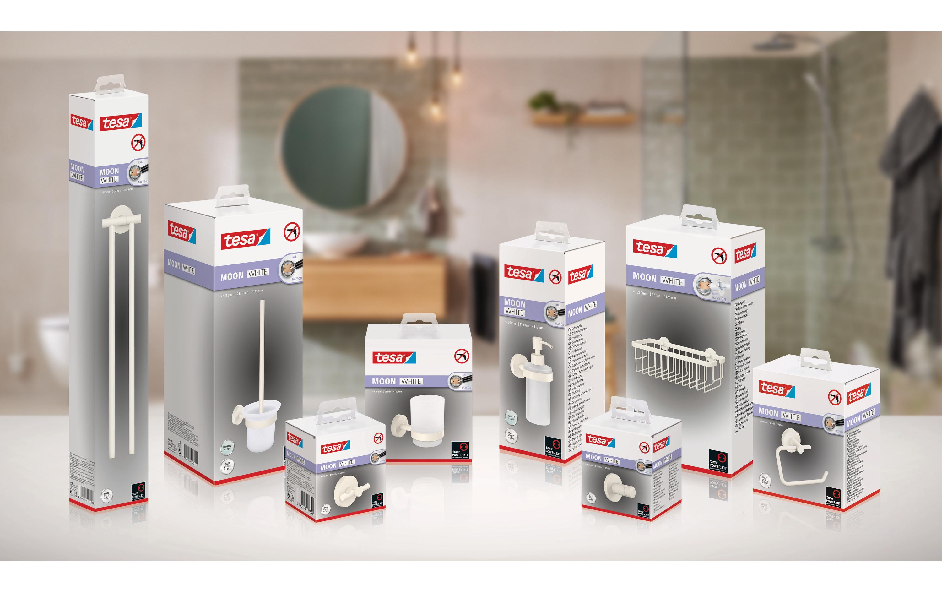 tesa Moon White Zahnputzbecher ohne Bohren, weiss