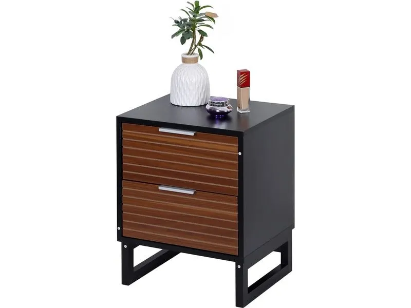 relaxdays Nachttisch mit 2 Schubladen 40 x 50 cm, Schwarz/Braun/Silber relaxdays Nachttisch mit 2 Schubladen 40 x 50 cm, Schwarz/Braun/Silber
