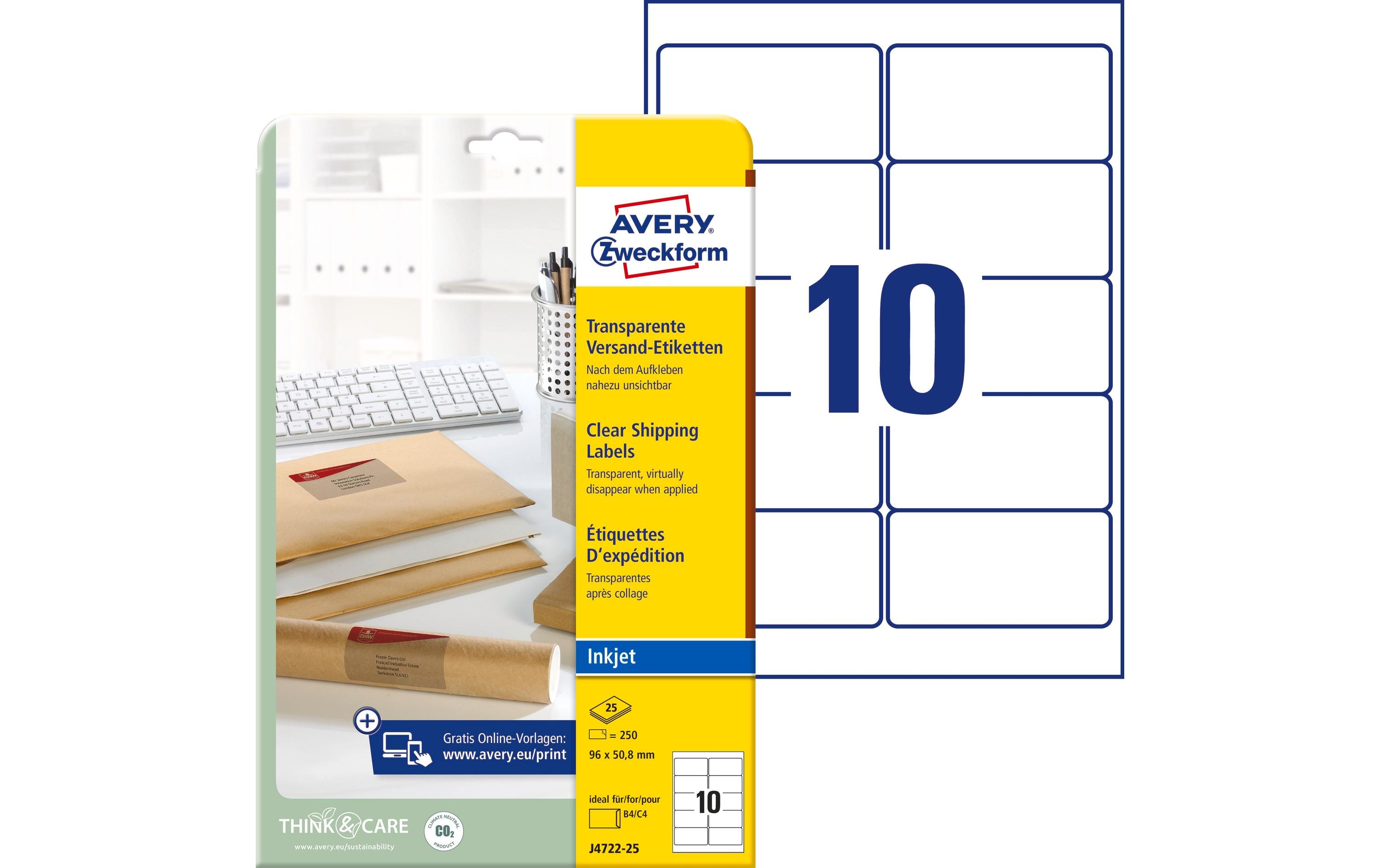 Avery Zweckform Adressetiketten 96 x 50.8 mm, 25 Blatt