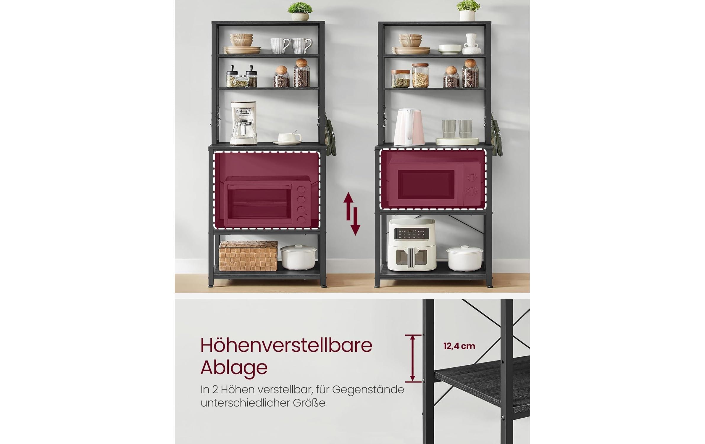 VASAGLE Küchenregal mit 6 Haken Schwarz