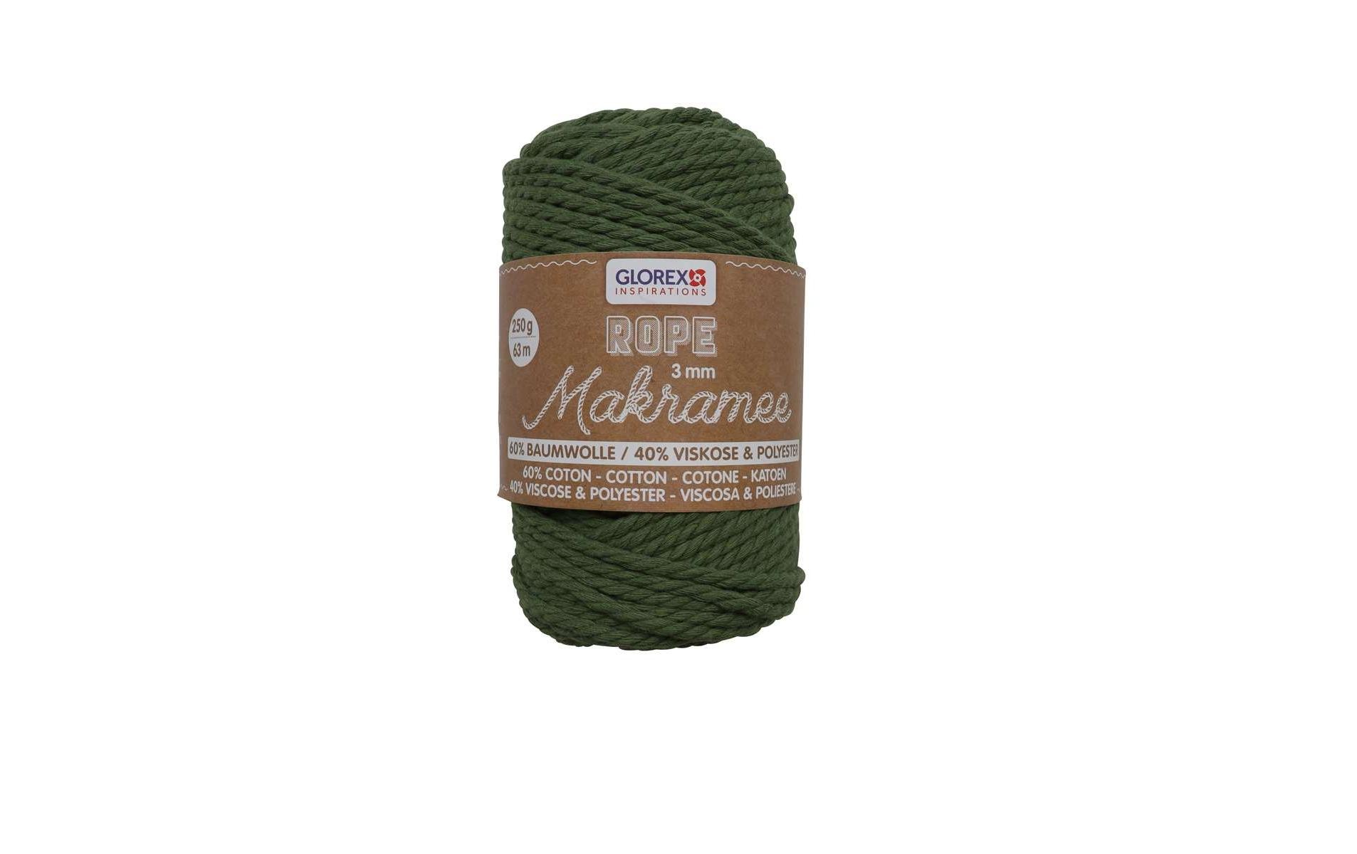 Glorex Wolle Makramee Rope gedreht 3 mm, 250 g, Olivgrün
