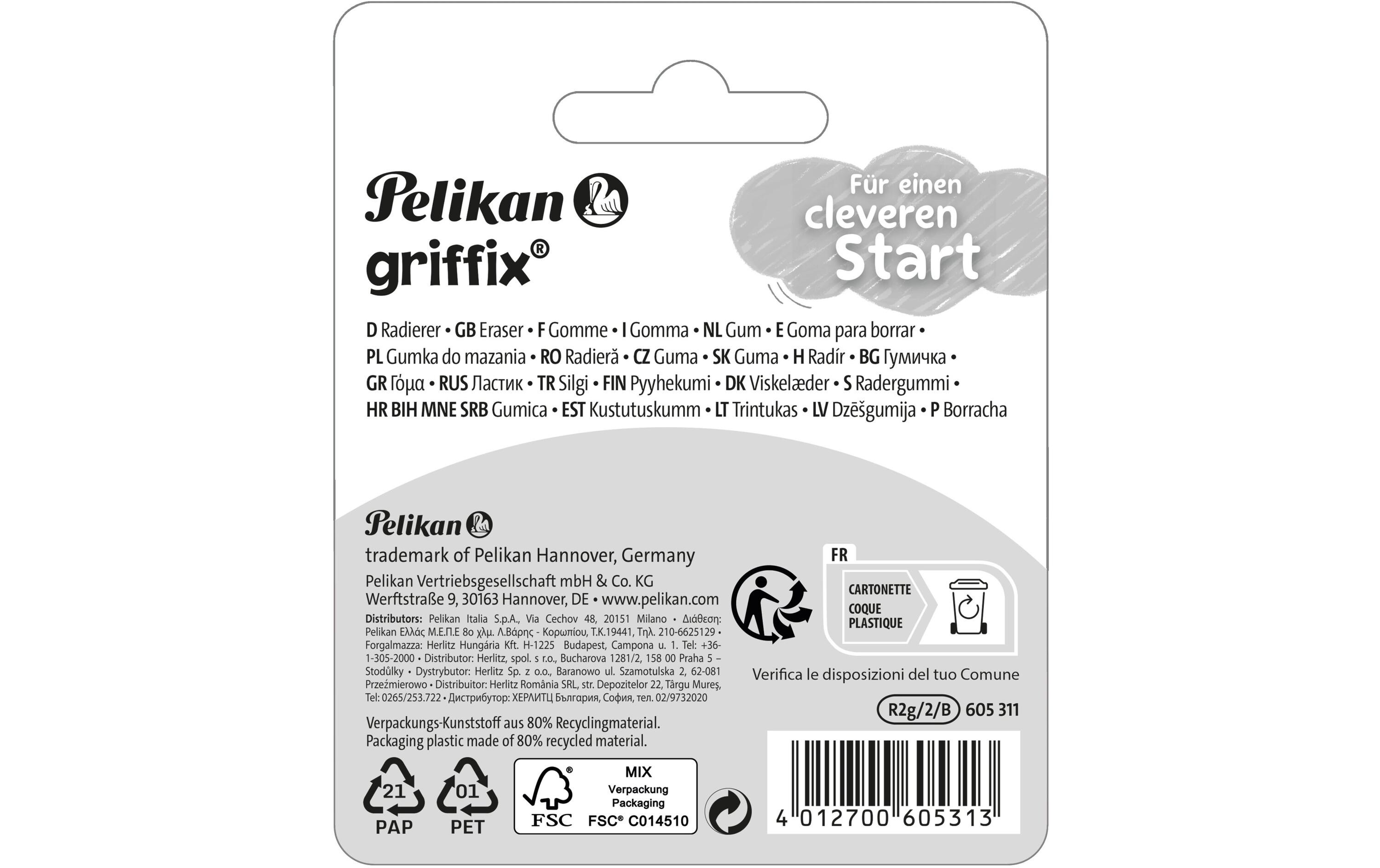Pelikan Radiergummi Griffix 2 Stück, farbig, Blister Pelikan Radiergummi Griffix 2 Stück, farbig, Blister