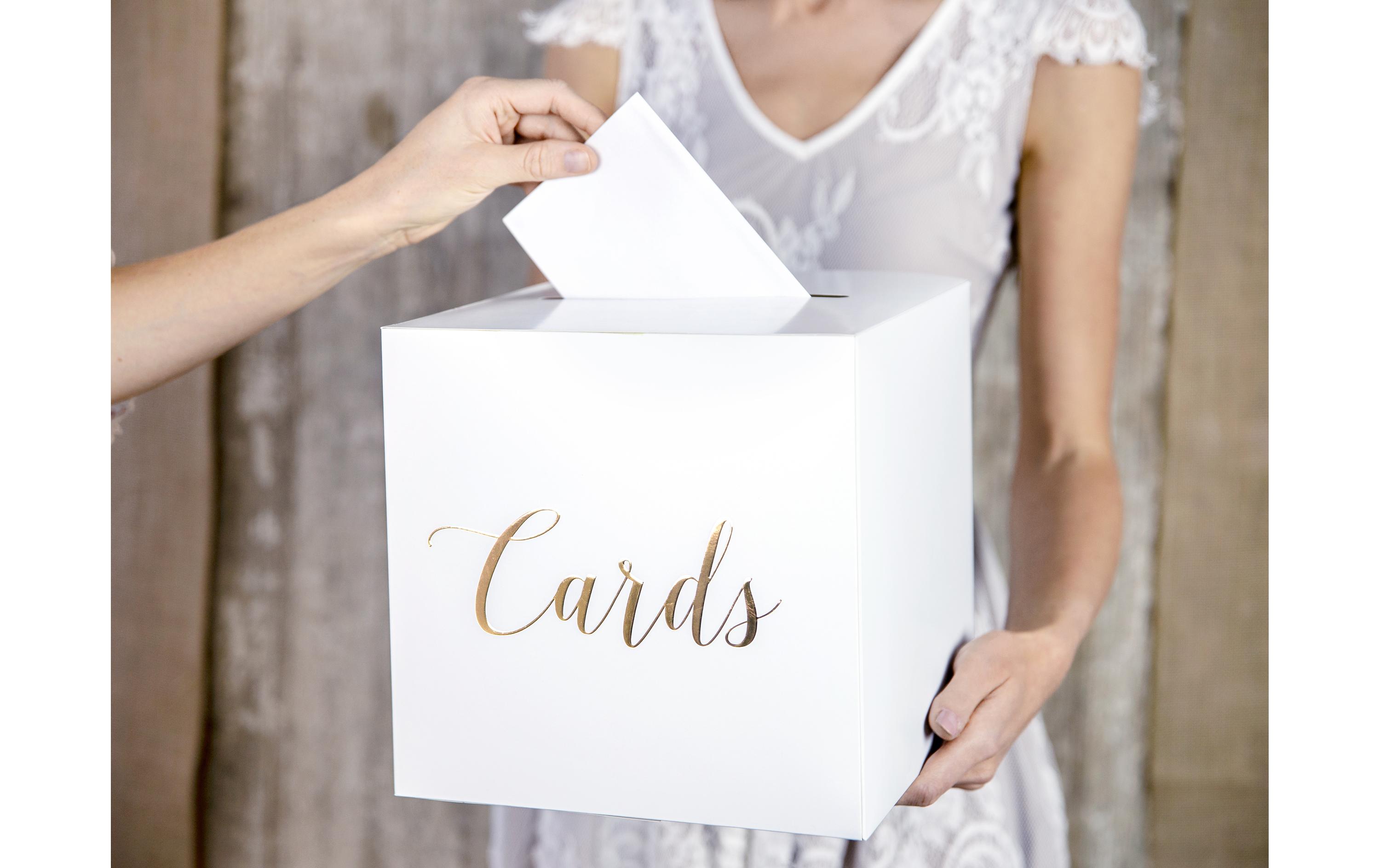 Partydeco Hochzeitsaccessoire Kartenbox Cards 24 x 24, Weiss/Gold