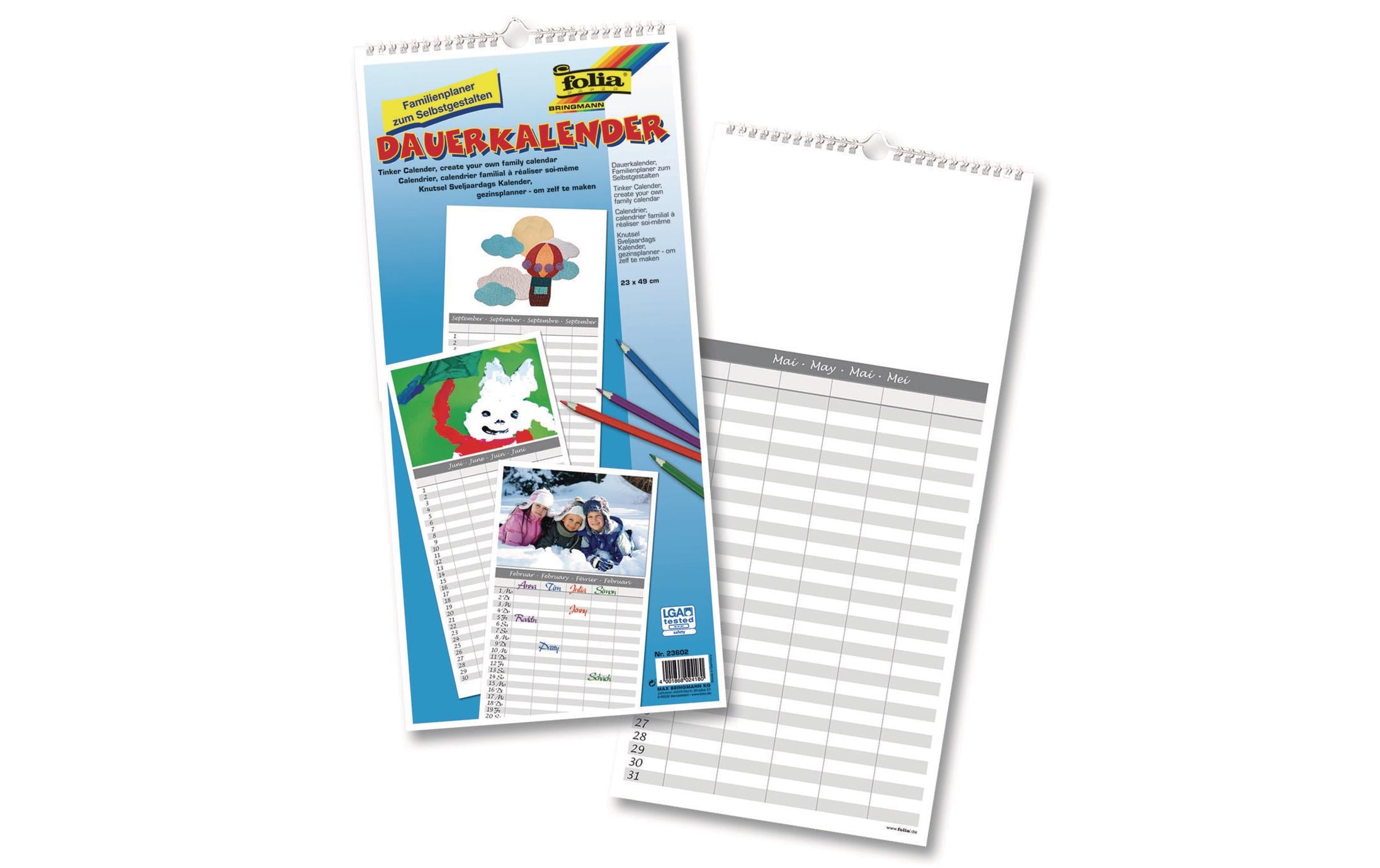 Folia Dauerkalender Familienplaner 23 x 49 cm, Weiss