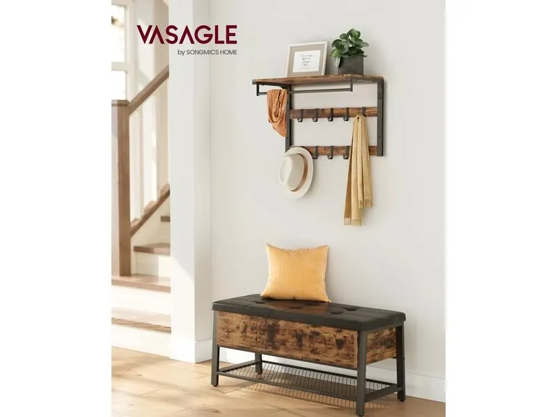 VASAGLE Wandgarderobe mit Ablage 65 x 42 cm, Braun/Schwarz VASAGLE Wandgarderobe mit Ablage 65 x 42 cm, Braun/Schwarz