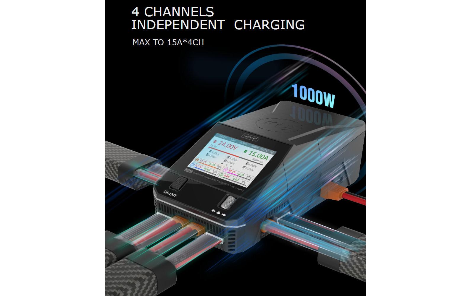 ToolkitRC Quad-Ladegerät Q6AC 1-6S, 400W ToolkitRC Quad-Ladegerät Q6AC 1-6S, 400W