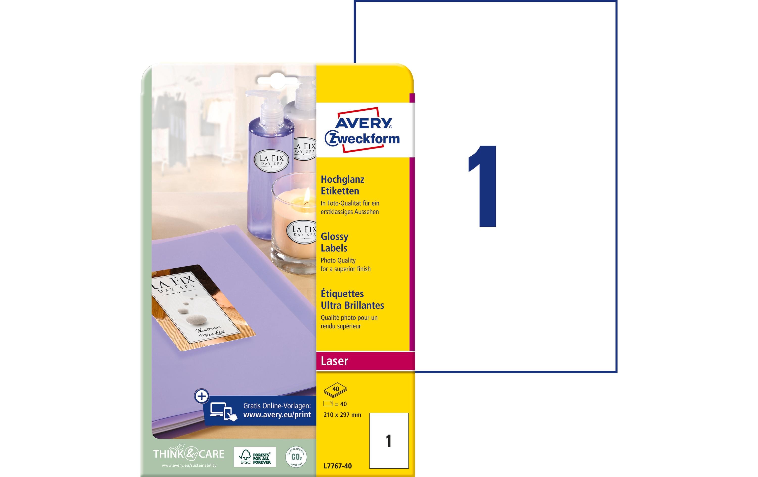 Avery Zweckform Fotoetiketten L7767-40 210 x 297 mm Avery Zweckform Fotoetiketten L7767-40 210 x 297 mm