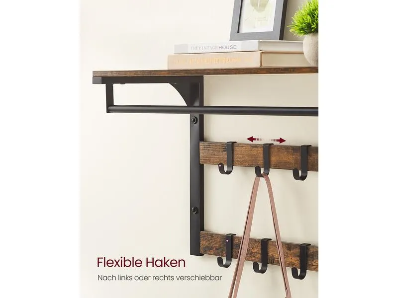 VASAGLE Wandgarderobe mit Ablage 65 x 42 cm, Braun/Schwarz