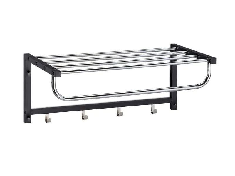 relaxdays Wandgarderobe mit Ablage 4 Haken, Schwarz/Silber relaxdays Wandgarderobe mit Ablage 4 Haken, Schwarz/Silber