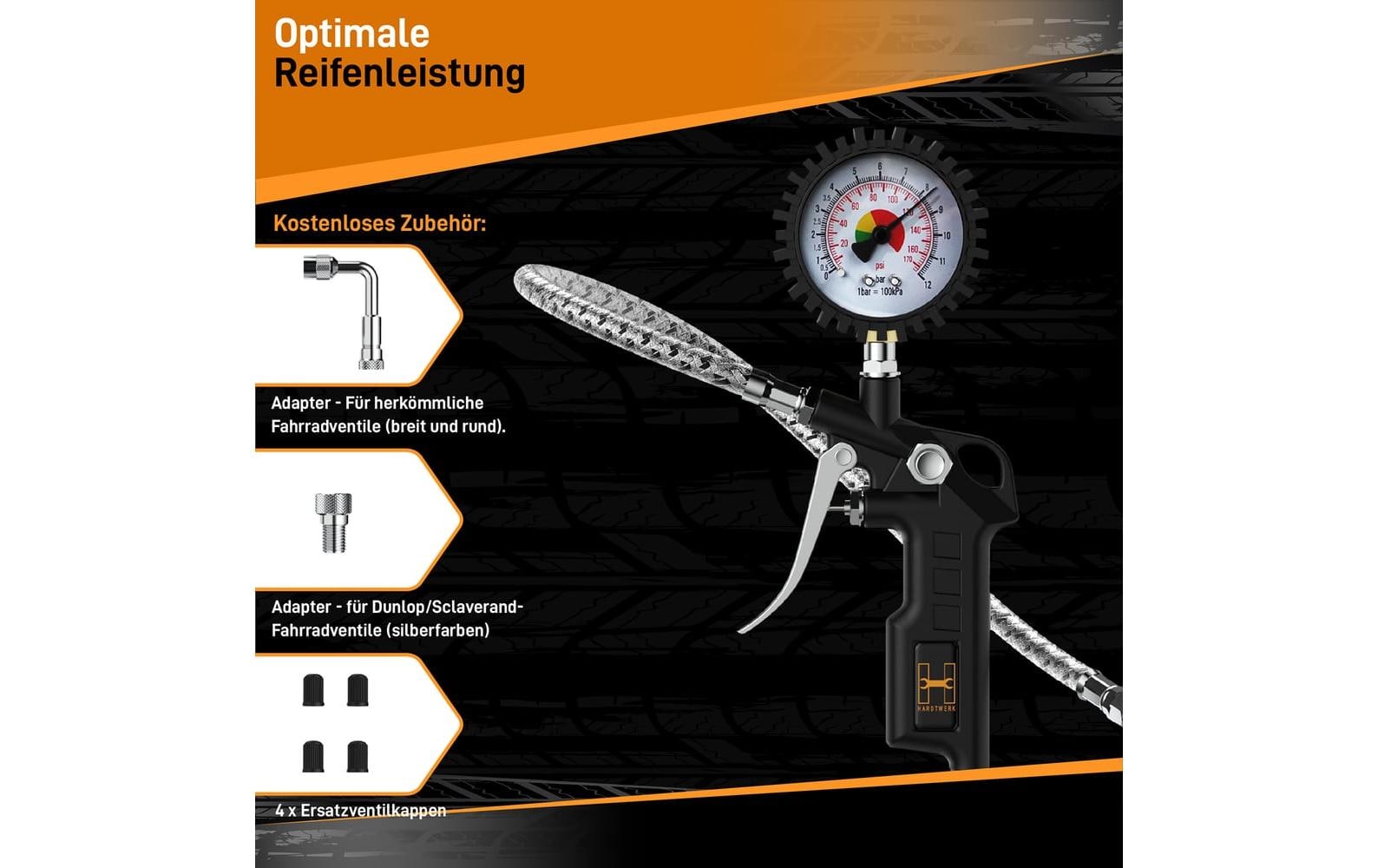 Hardtwerk Druckluft-Reifenfüllmesser Messbereich: 012 bar