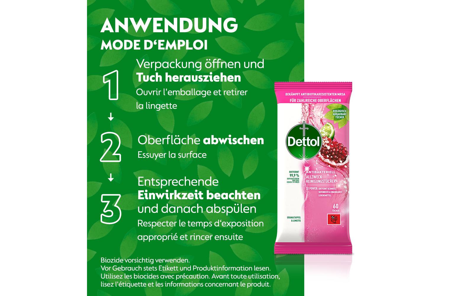 Dettol Allzweck-Reinigungstücher Granatapfel & Limette 60 Stück Dettol Allzweck-Reinigungstücher Granatapfel & Limette 60 Stück