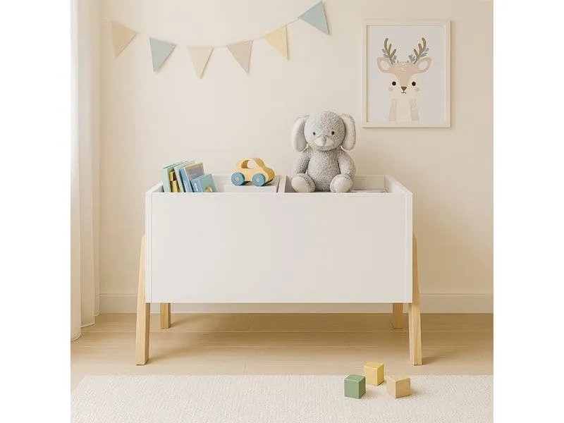 relaxdays Kinderzimmerregal, 2 Ablagen, Holz, Weiss / Natur